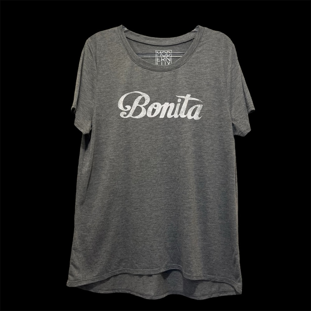 MODERN LUX Women's BONITA Graphic T-Shirt Gray Heathered Sz S Soft High Low Hem